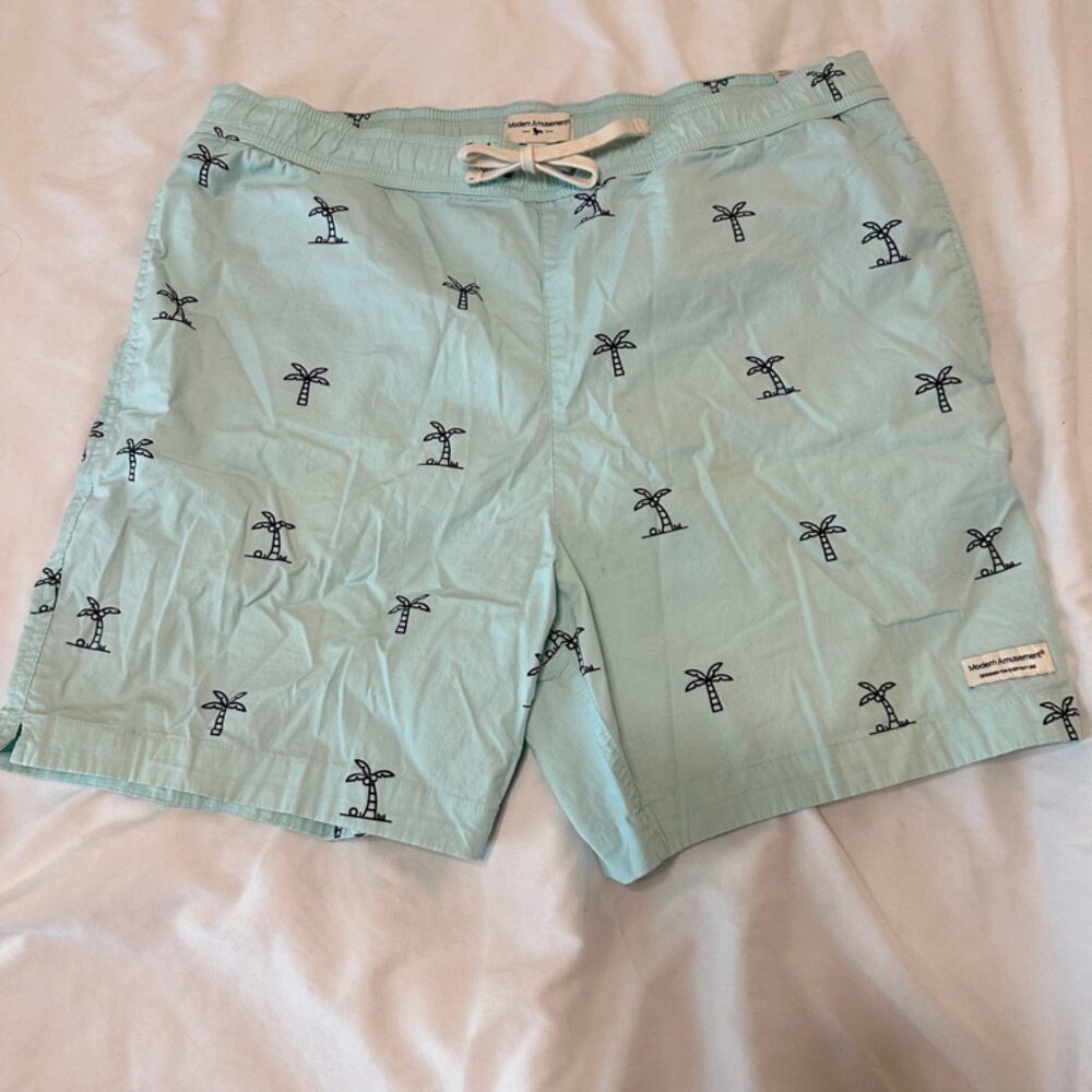 Modern Amusement Mens Swim Trunks Tropical Pattern Blue Size L